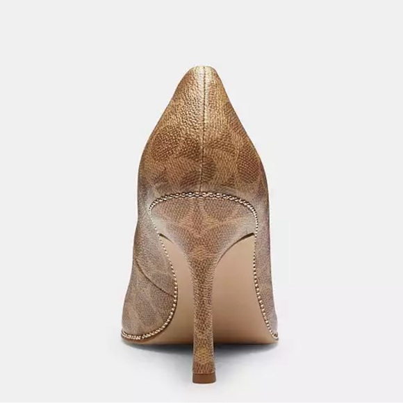 COACH Samantha Pump Point Toe 3.25” Heel signature logo bead chain size 5.5 - Picture 5 of 15